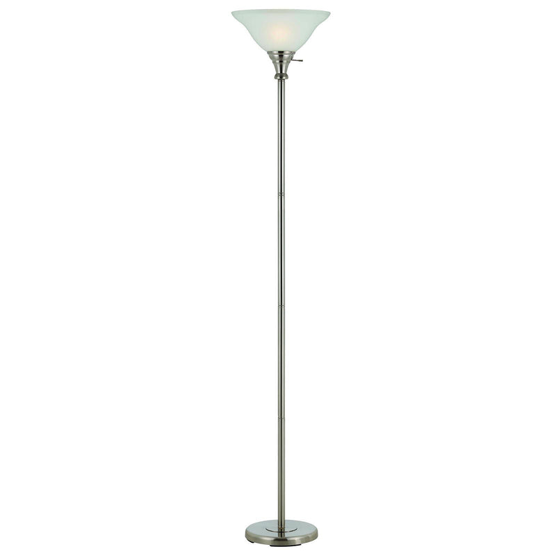 Torchiere Floor Lamp With Clear Frosted Glass Dome Shade - Nickel