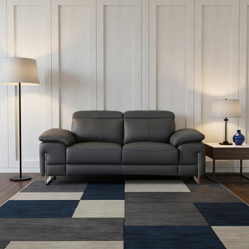 Genuine Leather Love Seat - Gray / Silver