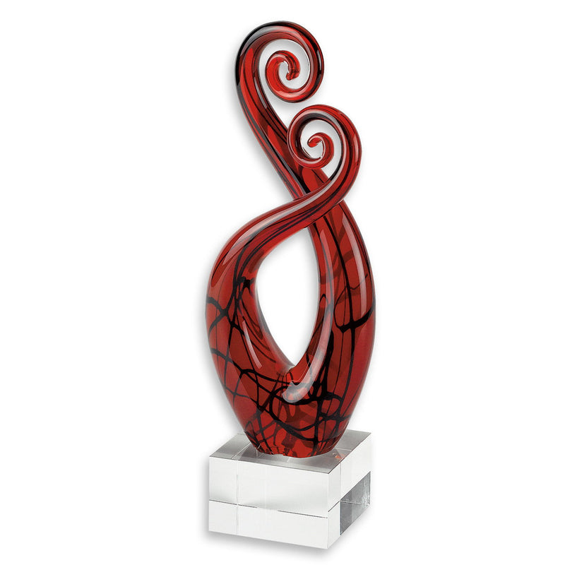 Murano Modern Abstract Tabletop Sculpture - Clear / Burgundy / Black