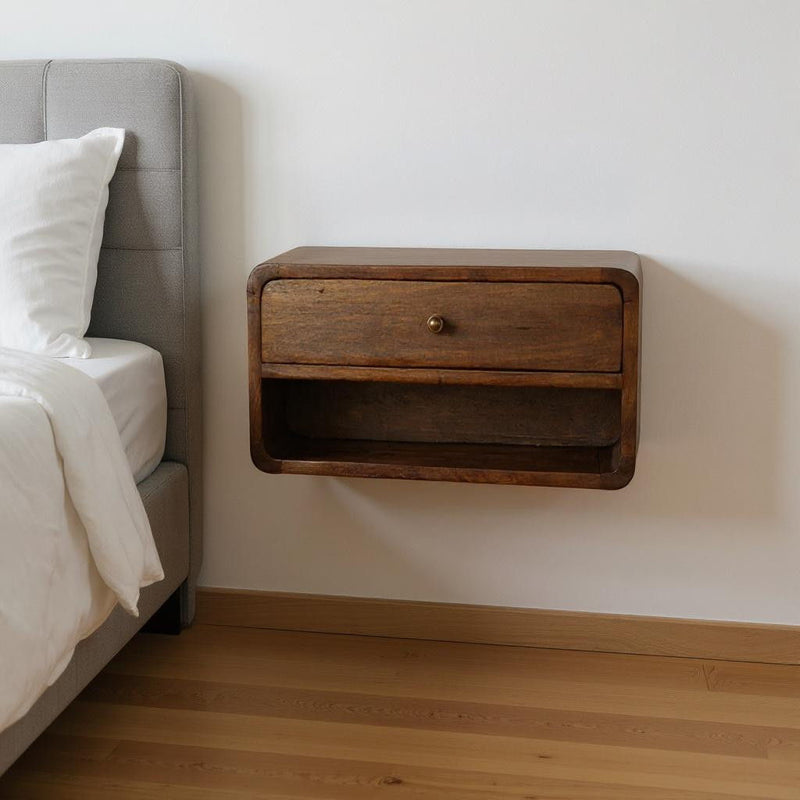 18" Modern Solid Wood One Drawer Floating Nightstand - Chestnut