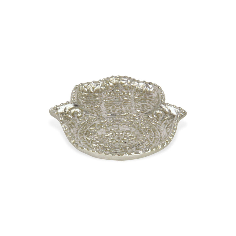 6" Cast Iron Handmade Hamsa Trinket Tray - Silver