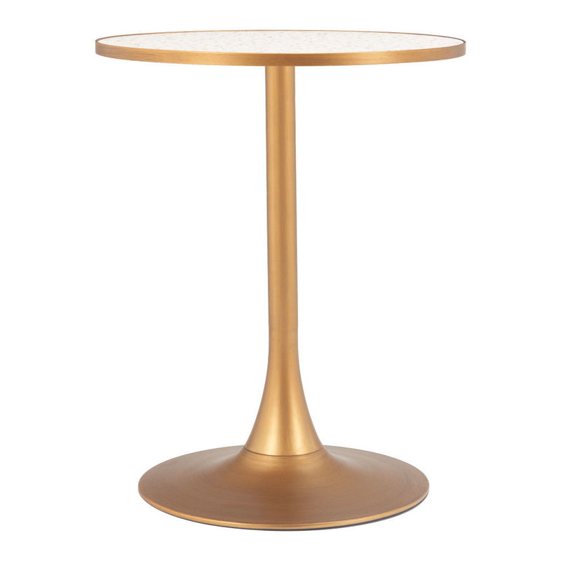 24" Wood And Steel Pedestal Base Round Top Dining Table - Beige / Gold