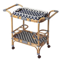 Load image into Gallery viewer, 35" Rolling Rattan Bar Cart - Blue
