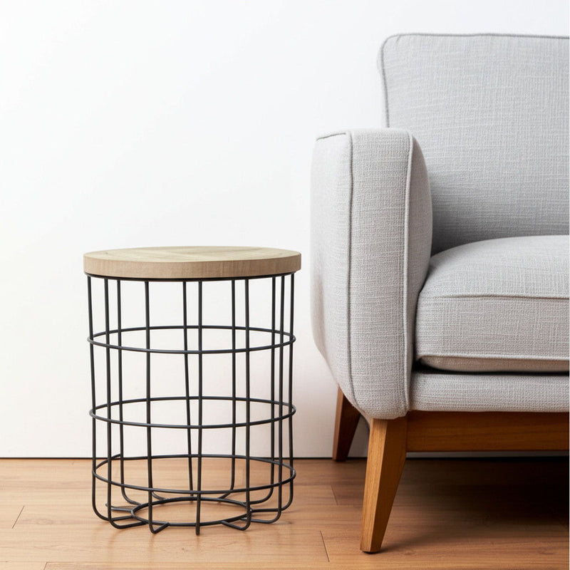 24" Solid Wood And Iron Round Frame End Table - Brown