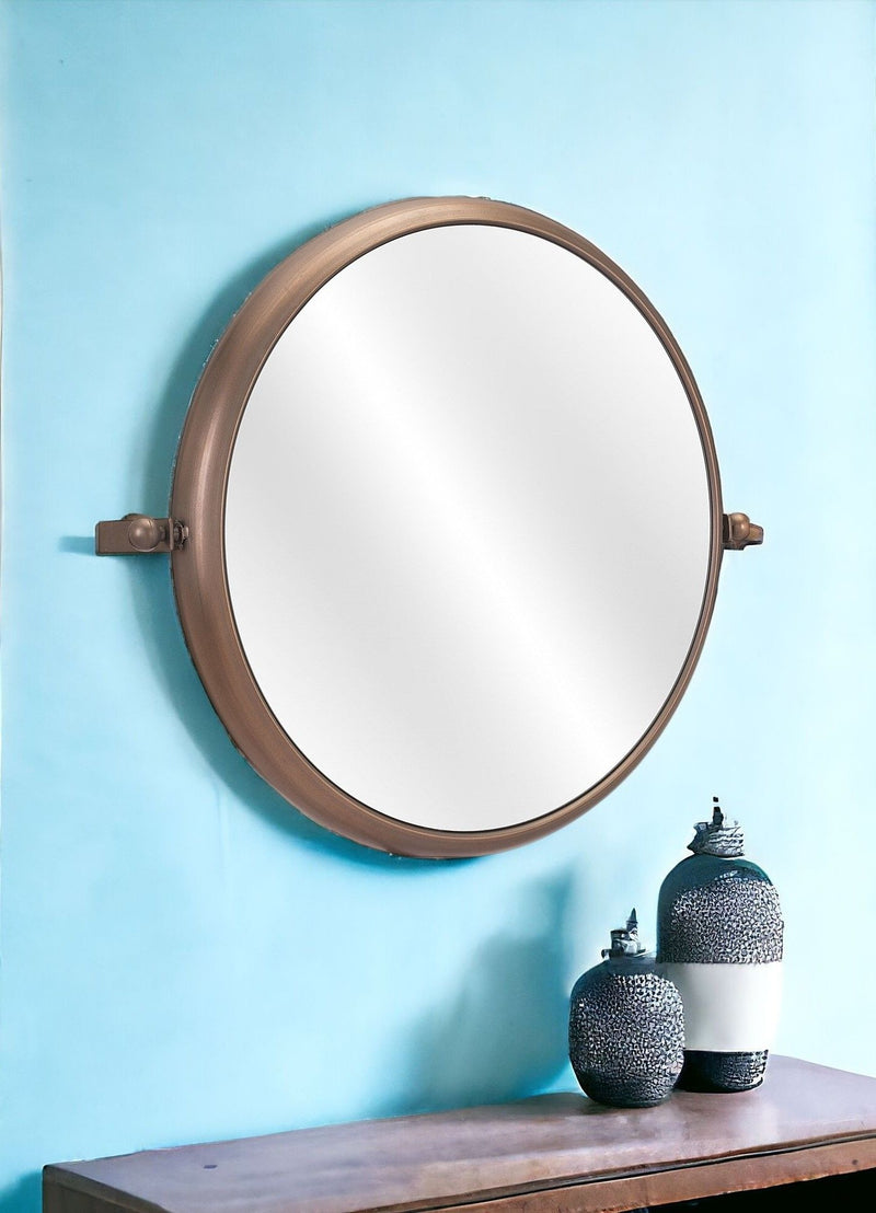 Industrial Round Mirror - Gold