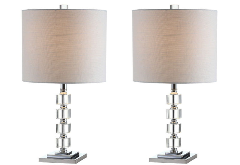 22" Bedside Lamps With Drum Shades (Set of 2) - Clear / Silver / White