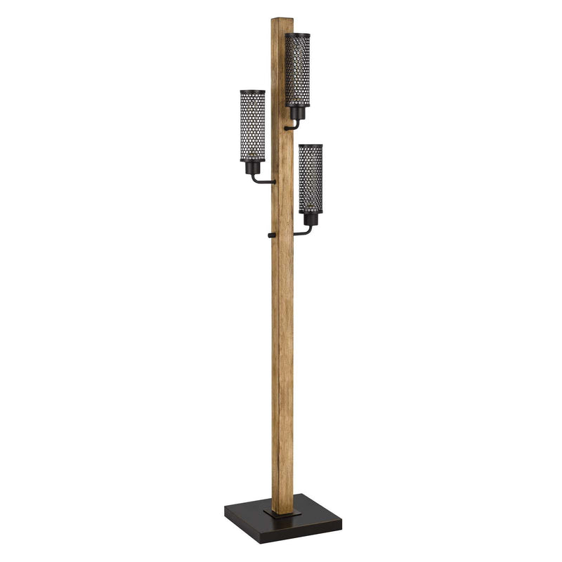 Three Light Traditional Shaped Floor Lamp With Black Novelty Shade - Brown