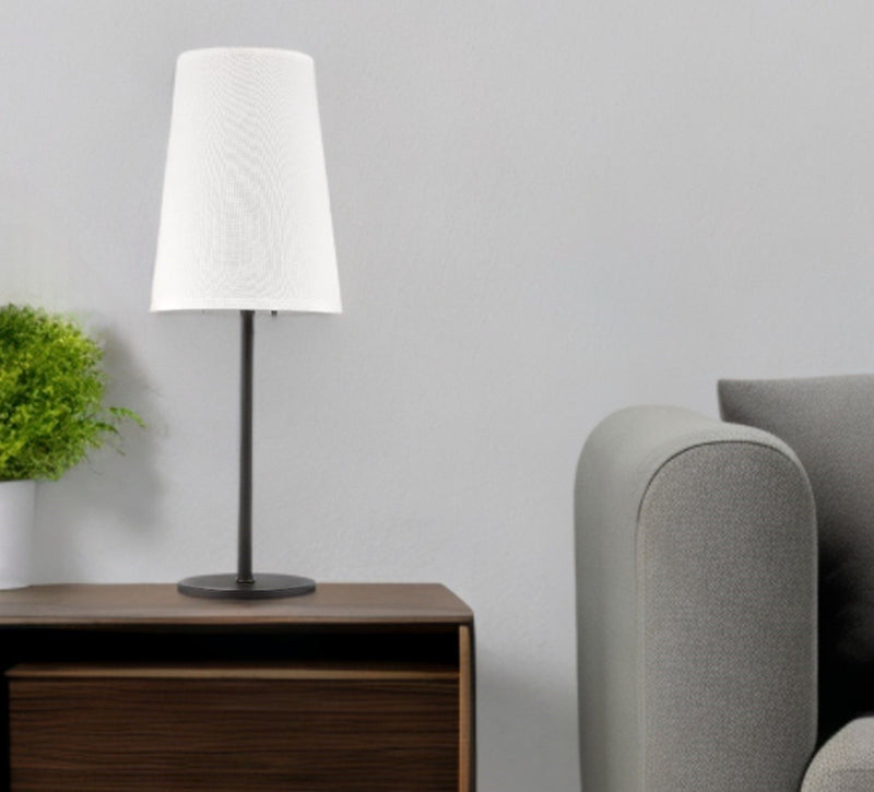 Metal Table Lamp With White Cone Shade - Black