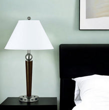 Load image into Gallery viewer, Metal Two Light Geometric USB Table Lamp With White Empire Shade - Nickel
