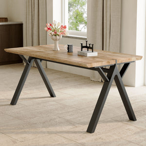Wood Textured Dining Table With A Frame Legs.Density Board Sticker Pipe Spraying, Suitable For Various Occasions Such As Living Rooms - Black