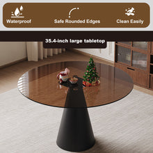 Load image into Gallery viewer, Round Dining Table &amp; Tempered Glass Top - Black / Brown
