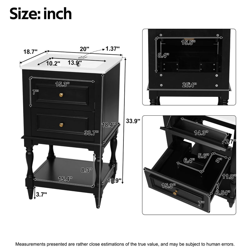 Retro Design Bathroom Vanity With Sink, 2 Drawer Storage Cabinet