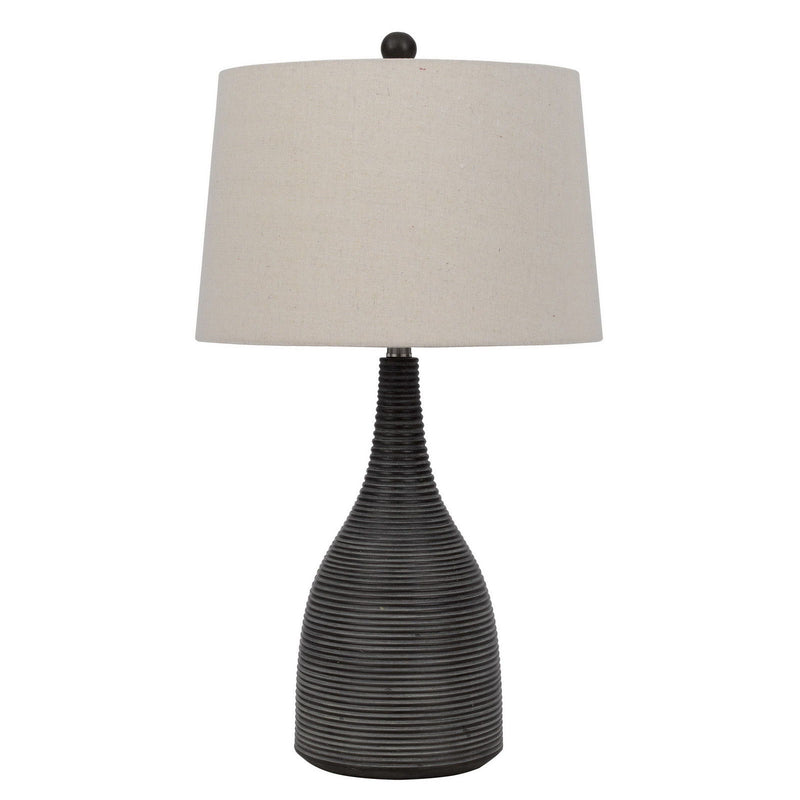 Ceramic Round Table Lamp With Beige Empire Shade - Black