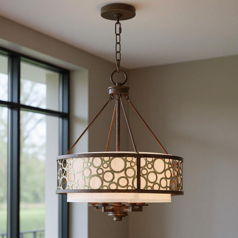 22" Five Light Dimmable Chandelier With Shades - Bronze
