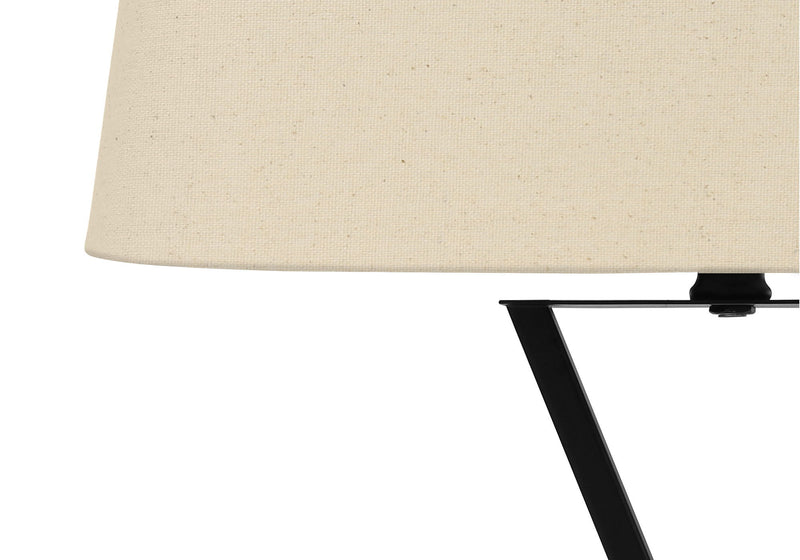 Metal Geometric USB Table Lamp With Beige Shade - Black