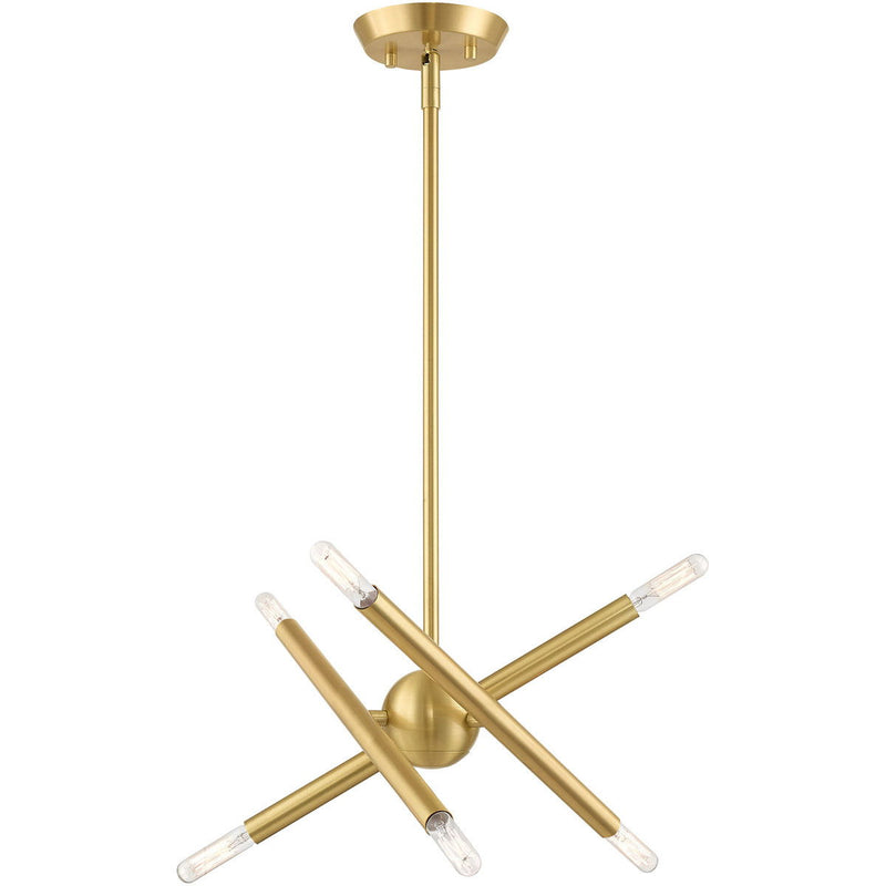 15" Six Light Dimmable Chandelier With Shades - Brass