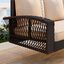 Load image into Gallery viewer, 3 Person Large Patio Swing Bench With Cushions For Backyard
