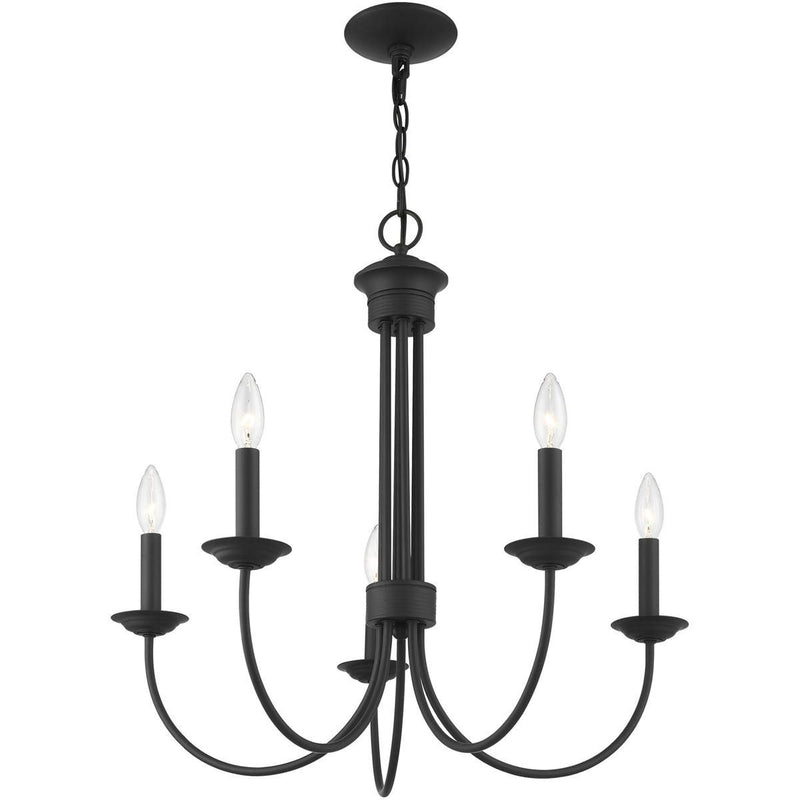 24" Five Light Metal Dimmable Chandelier With Shades - Black