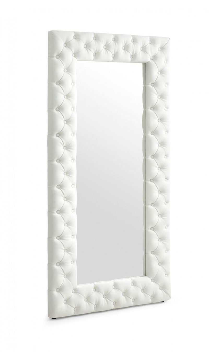 80" Faux Leather Framed Leaning Accent Mirror - White