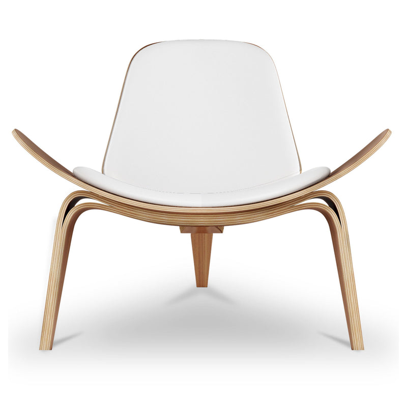 Faux Leather Lounge Chair - White And Wood Brown
