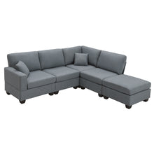 Load image into Gallery viewer, [VIDEO provided][New]89.8*60.2&quot; Modern Sectional Sofa,5-Seat Modular Couch Set with Convertible Ottoman,L-Shape Linen Fabric Corner Couch Set with 2 Pillows for Living Room,Apartment,Office, 3 Colors
