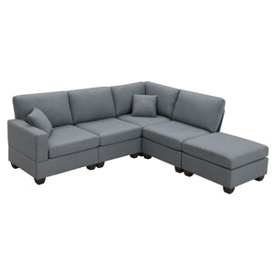 [VIDEO provided][New]89.8*60.2" Modern Sectional Sofa,5-Seat Modular Couch Set with Convertible Ottoman,L-Shape Linen Fabric Corner Couch Set with 2 Pillows for Living Room,Apartment,Office, 3 Colors