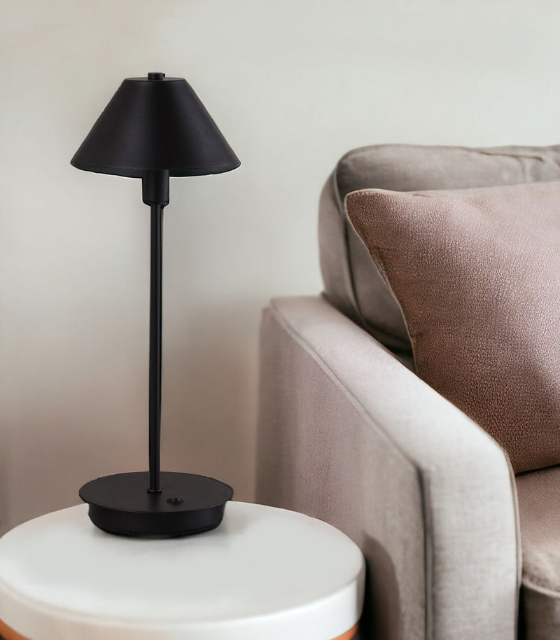 Metal Bedside Table Lamp With Black Cone Shade - Black