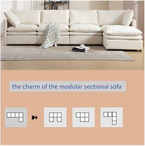 Modern U-shaped Sectional Sofa ,5-seat Upholstered  Sofa Furniture,Sleeper Sofa Couch with Chaise Lounge for Living Room,Apartment,Beige, Polyester