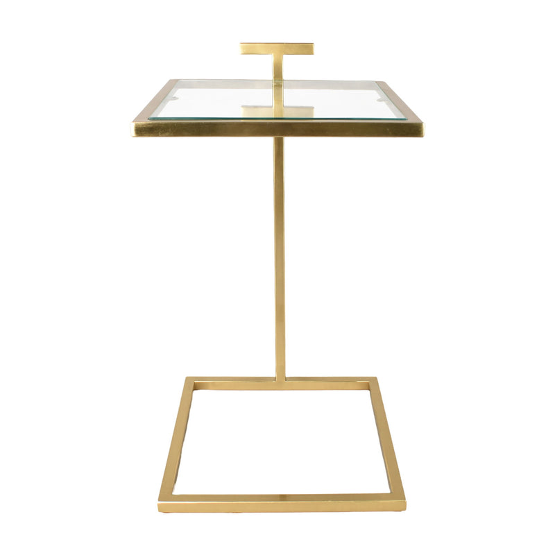 Tempered Glass Iron Square End Table - Clear / Gold