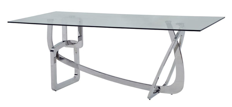 79" Glass And Stainless Steel Trestle Base Dining Table - Silver