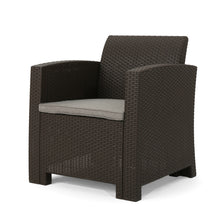 Load image into Gallery viewer, Outdoor Brown Faux Wicker Club Chairs with Mixed Beige Water Resistant Cushions
