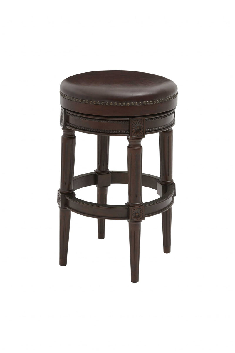 Faux Leather And Solid Wood Swivel Backless Counter Height Bar Chair - Wood Brown