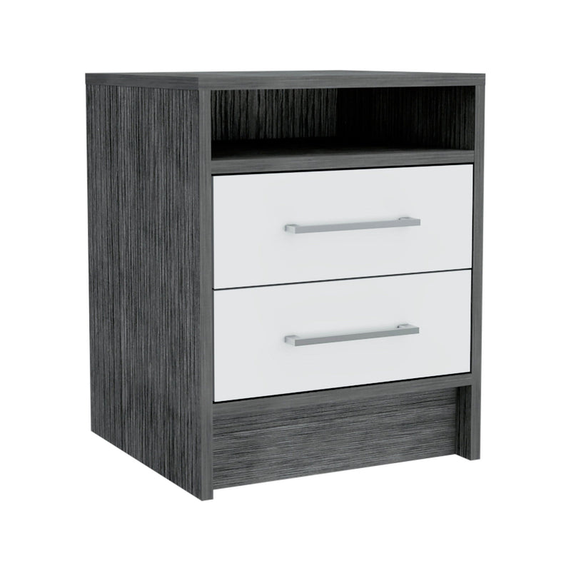 20" Two Drawer Faux Wood Nightstand - Dark Gray / White