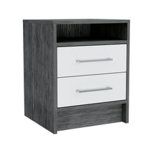 Load image into Gallery viewer, 20" Two Drawer Faux Wood Nightstand - Dark Gray / White
