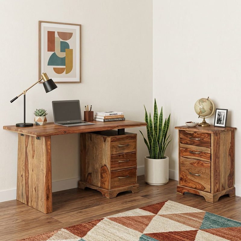 Pedestal Executive Desk With Three Drawers - Brown