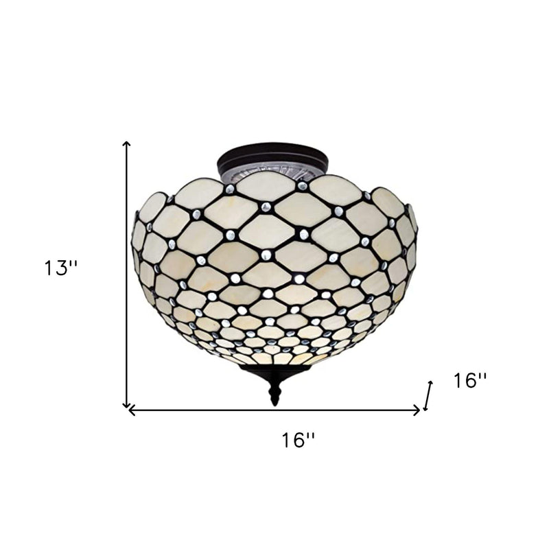 Tiffany Style Two Light Semi Flush Ceiling Lamp - Black / White