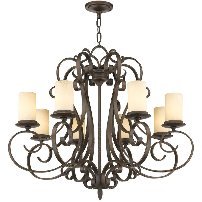 32" Eight Light Metal Dimmable Chandelier With Shades - Bronze