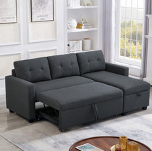 Load image into Gallery viewer, Upholstered Pull Out Sectional Sofa with Storage Chaise, Convertible Corner Couch, Dark Grey
