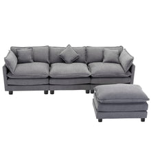 Load image into Gallery viewer, 112.2&quot; L-Shape Chenille Upholstered Sofa for Living Room Modern Luxury Sofa Couch with Ottoman, 5 Pillows, Gray
