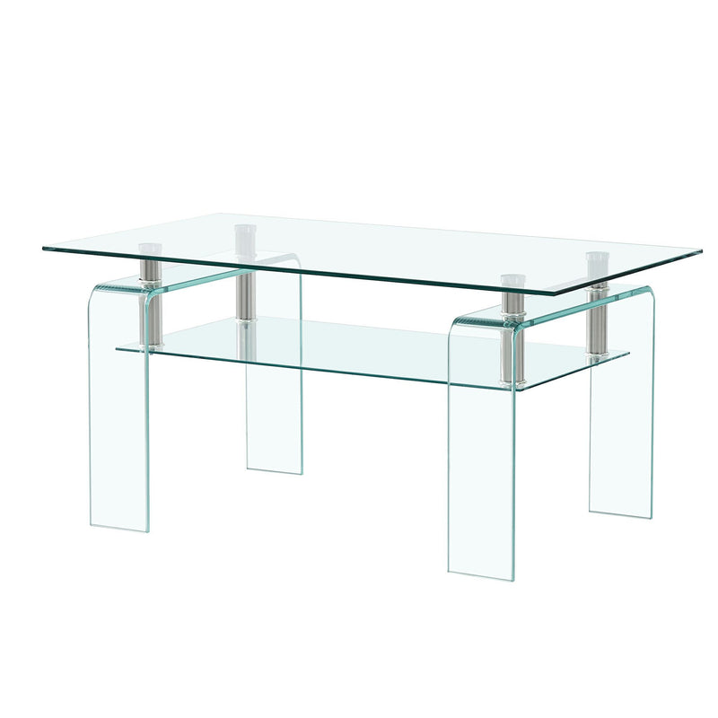 39" Glass Coffee Table With Shelf - Clear