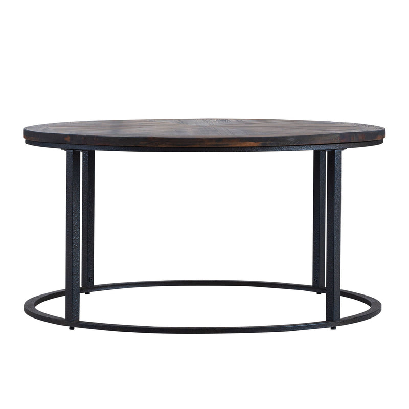 Reclaimed Wood And Metal Round Coffee Table - Brown