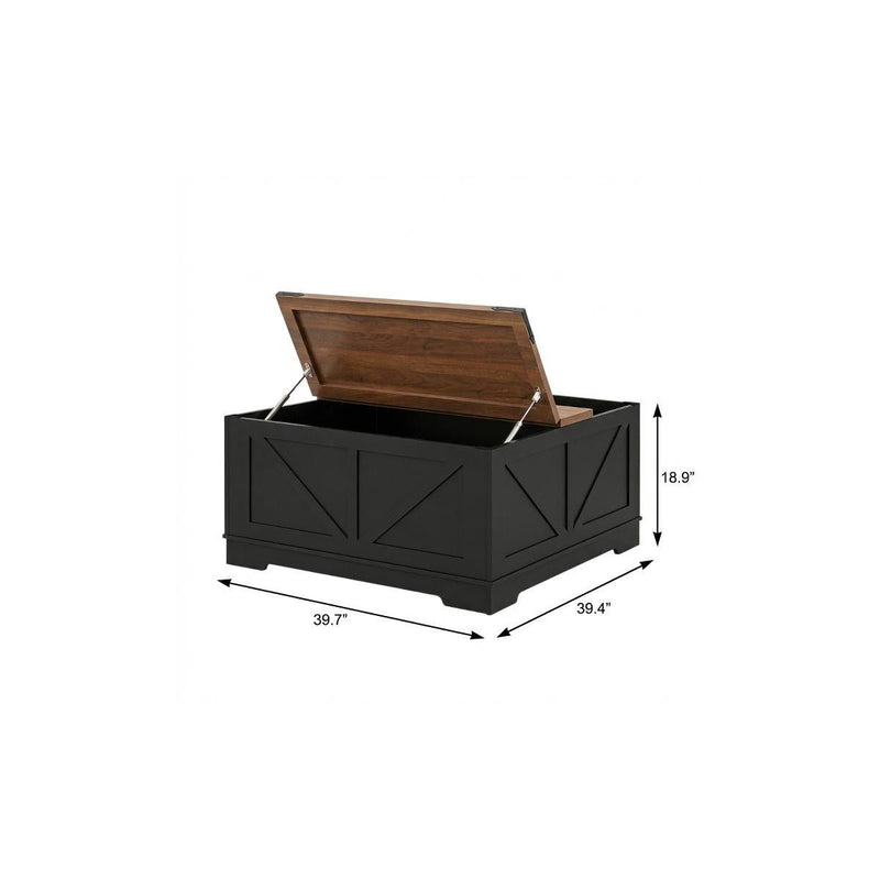 Lift Top Trunk Coffee Table With Two Shelves - Brown / Black