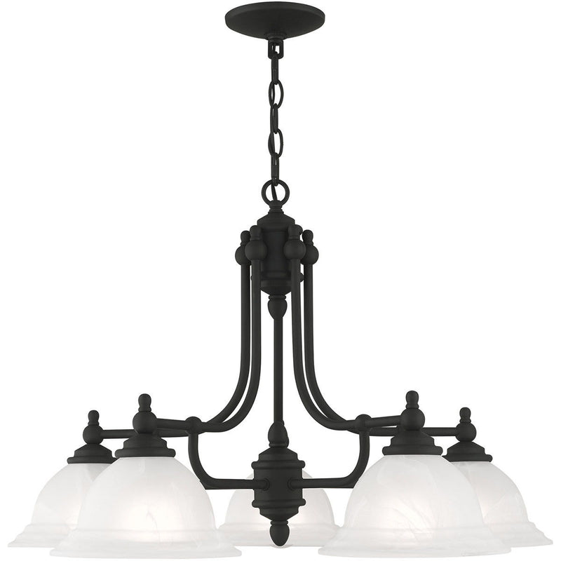 18" Five Light Metal Dimmable Chandelier With Shades - Black