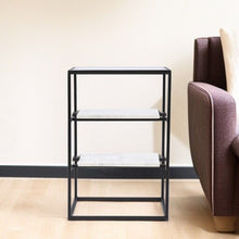 Load image into Gallery viewer, Glass Marble Rectangular End Table With Two Shelves - Black
