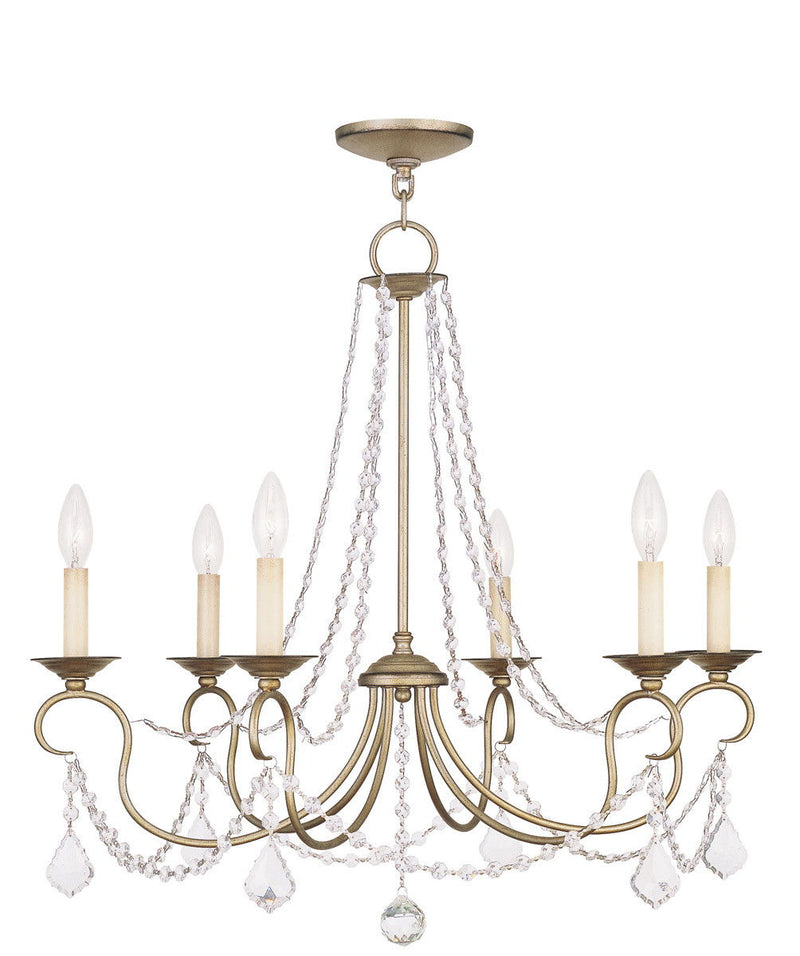 24" Six Light Dimmable Chandelier With Shades - Silver