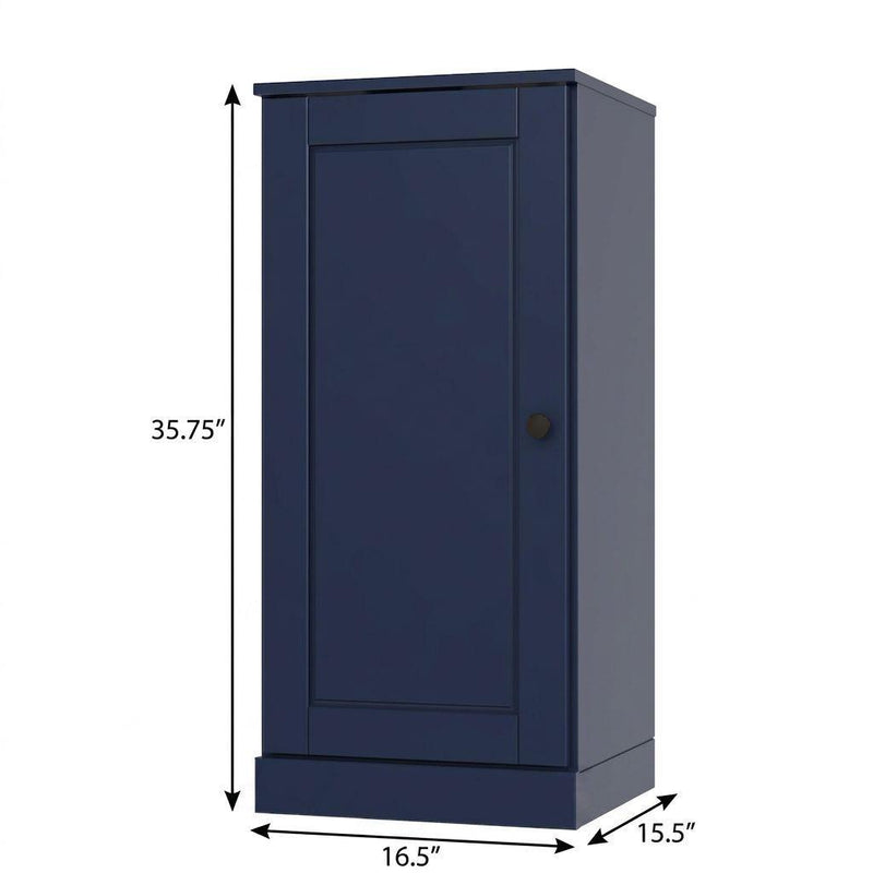 Solid Wood Adjustable Three Tier Library Bookcase With One Door (751370) - Navy Blue