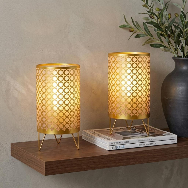Pierced Novelty Desk Lamp With Cylinder Shade - Gold