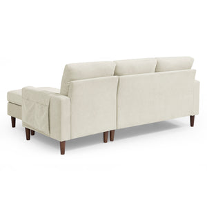 80" Convertible Sectional Sofa Couch, 3 Seats L-shape Sofa with Removable Cushions and Pocket, Rubber Wood Legs, Beige Chenille