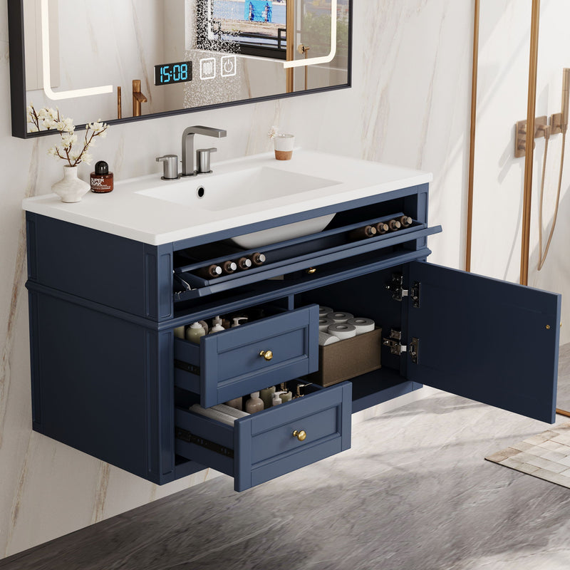 Modern Wall Mounted Floating Cabinet With Double Drawer And Sink