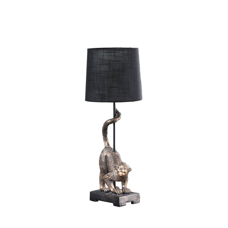 Monkey Table Lamp With Black Drum Shade - Antiqued Gold